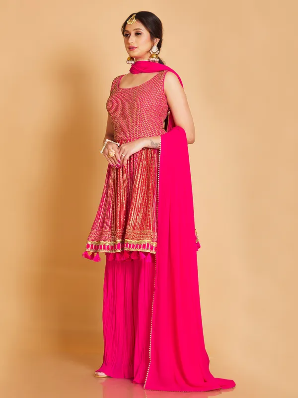 Georgette sharara suit in magenta