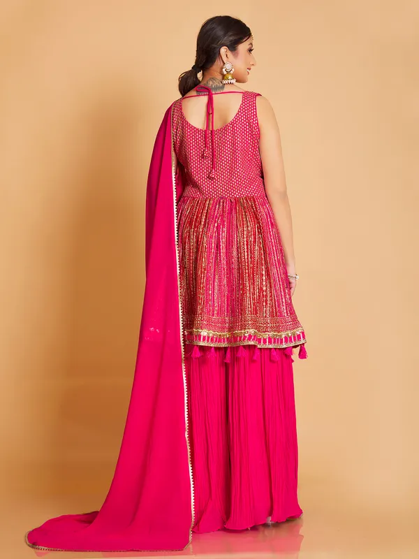 Georgette sharara suit in magenta