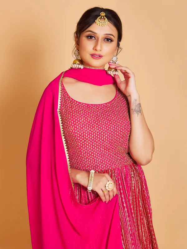 Georgette sharara suit in magenta