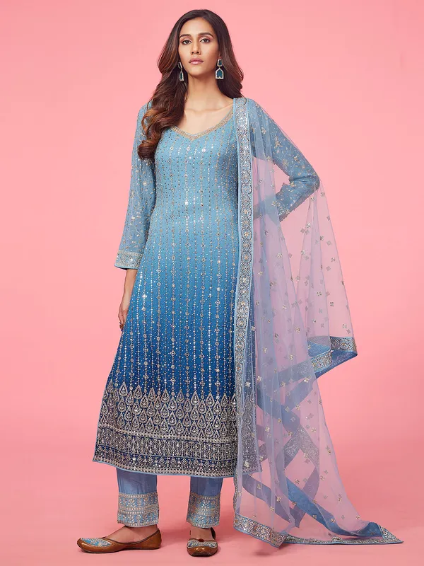 Georgette sky blue salwar suit