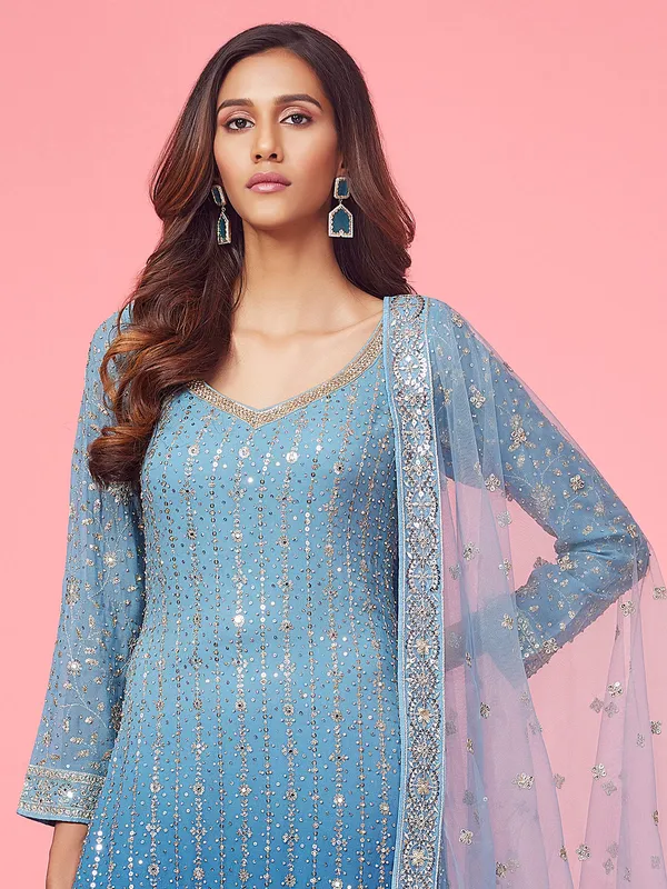 Georgette sky blue salwar suit