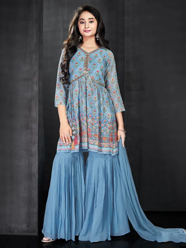 Georgette sky blue wedding sharara set