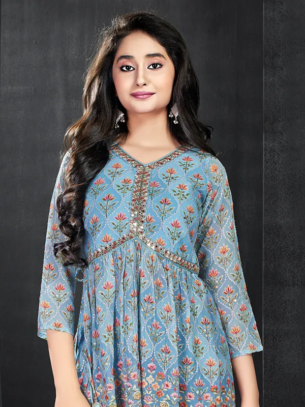 Georgette sky blue wedding sharara set