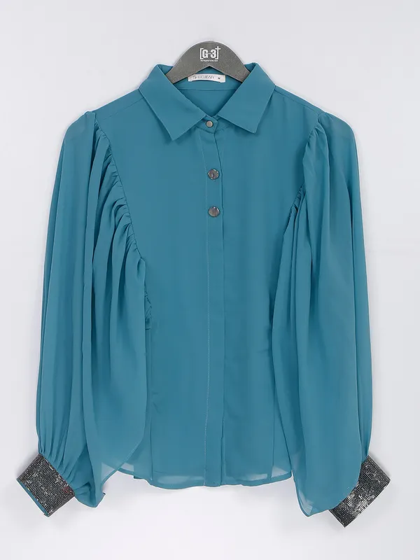 Georgette stone blue plain top