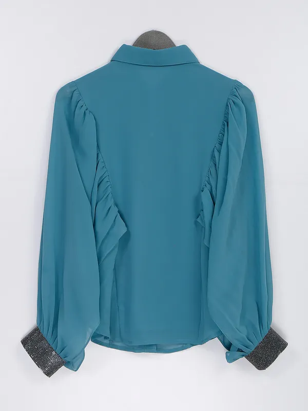 Georgette stone blue plain top