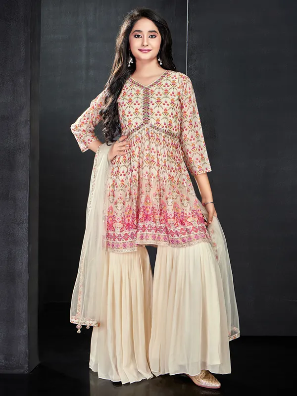 Georgette traditional sharara set in cream