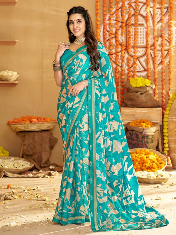 Georgette turquoise blue saree