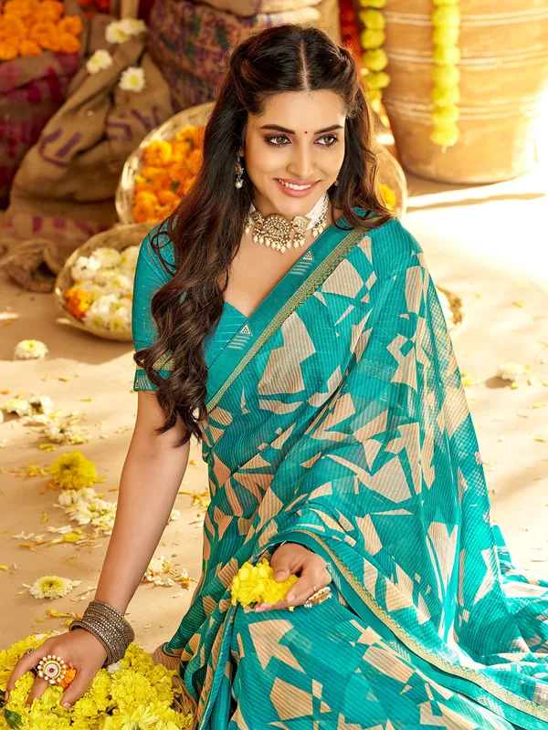 Georgette turquoise blue saree