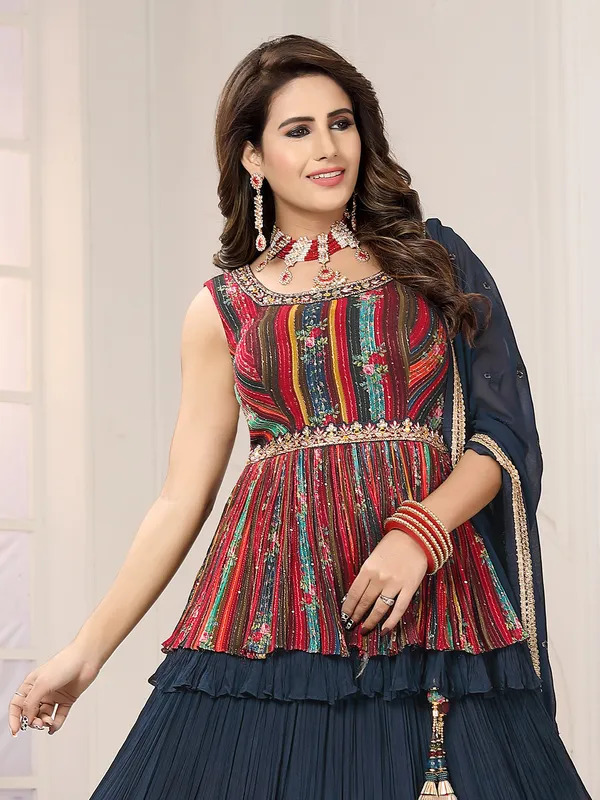 Georgette wedding lehenga choli in navy