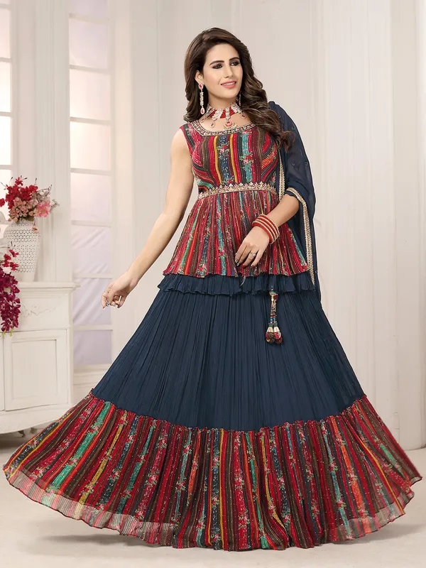 Georgette wedding lehenga choli in navy