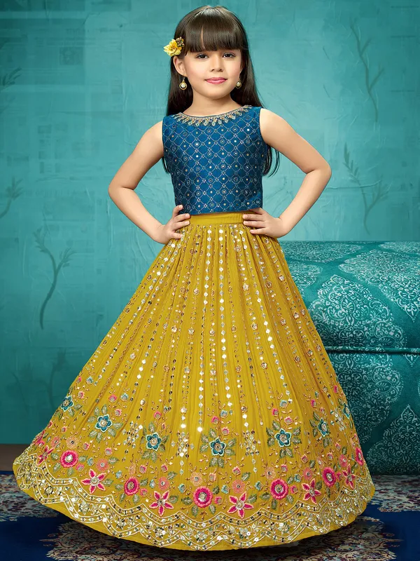 Georgette wedding wear lehenga choli in mustard yellow