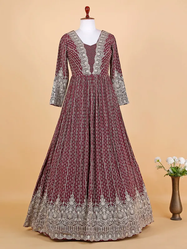 Georgette wine anarkali floor length suit