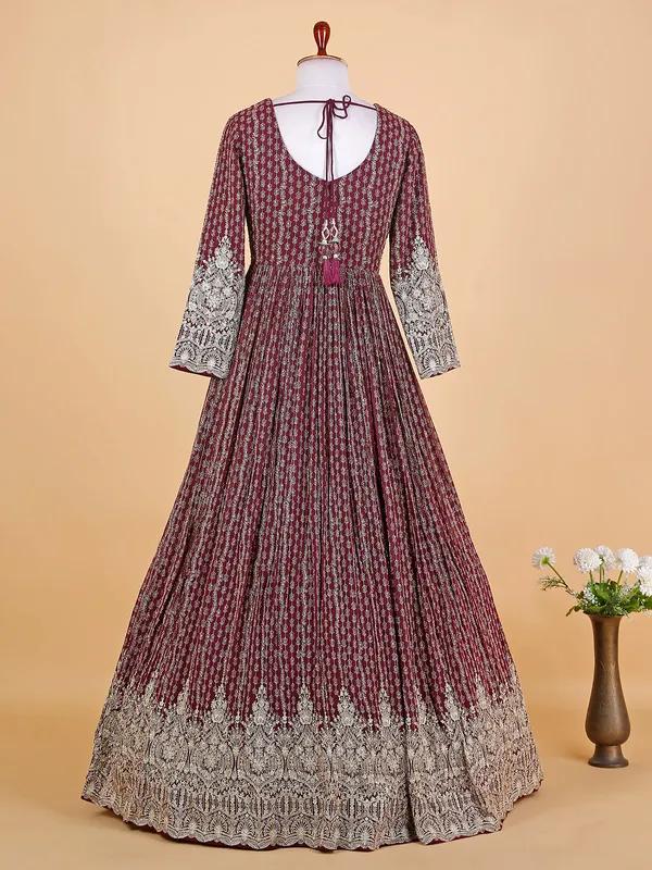 Georgette wine anarkali floor length suit