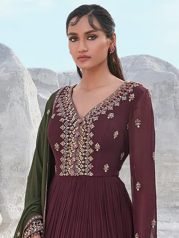 Georgette wine anarkali suit for party