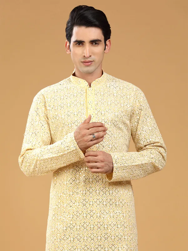 Georgette yellow embroidery kurta suit
