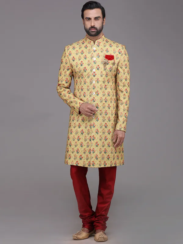 Georgette yellow haldi function indo western