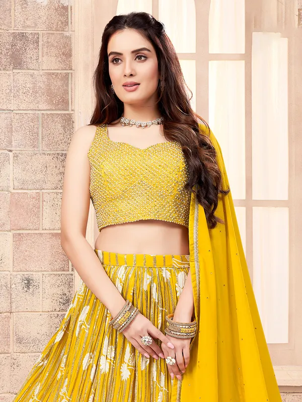 Georgette yellow lehenga choli for haldi