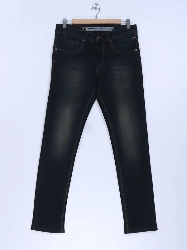Gesture dark green shade slim fit jeans