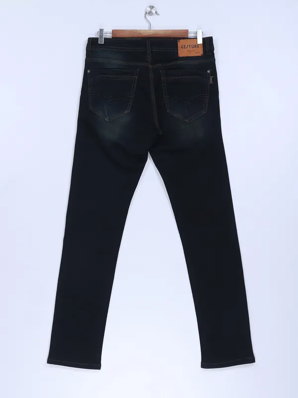 Gesture dark green shade slim fit jeans