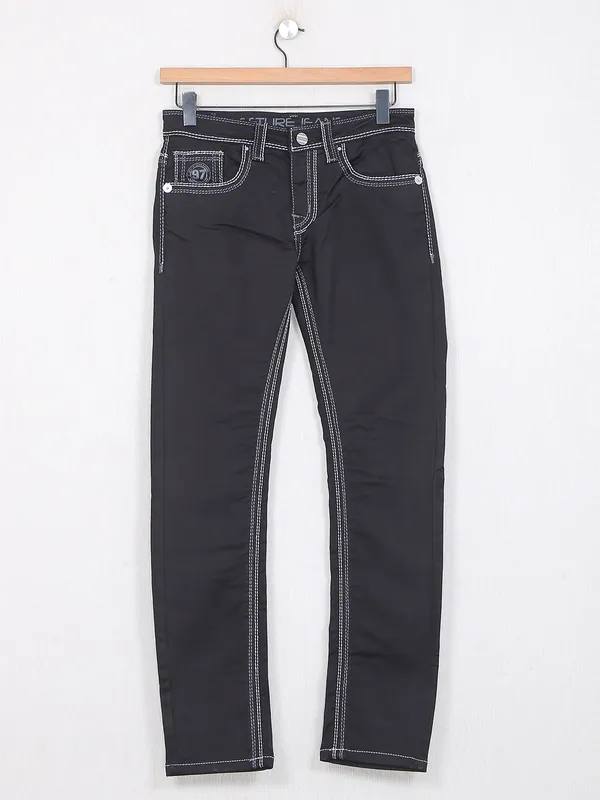 Gesture solid black cotton casual wear jeans