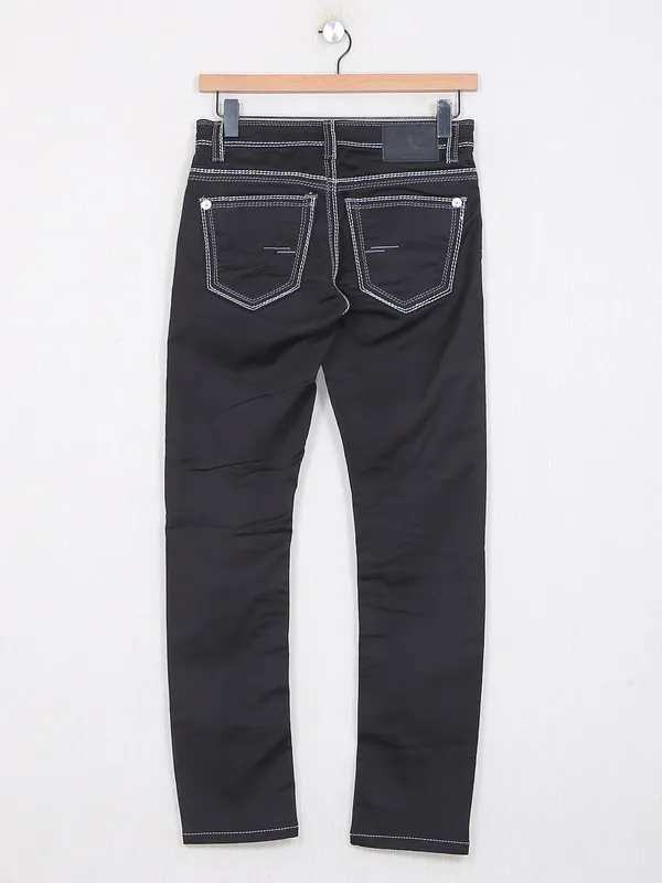 Gesture solid black cotton casual wear jeans