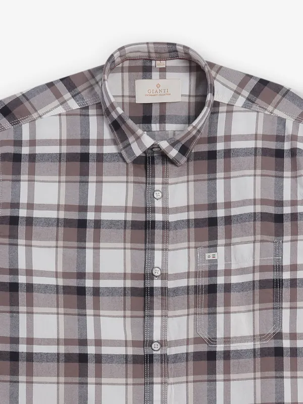GIANTI beige and brown cotton shirt with checks