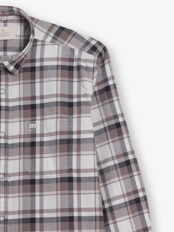 GIANTI beige and brown cotton shirt with checks