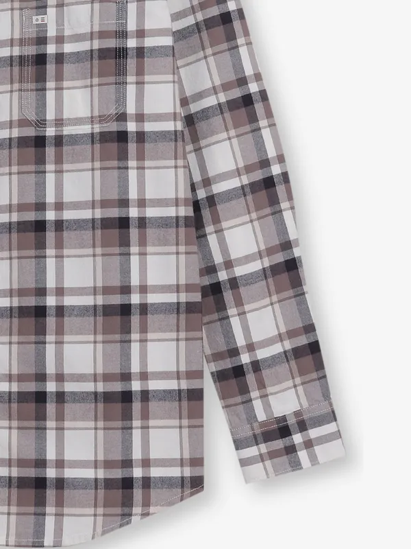 GIANTI beige and brown cotton shirt with checks