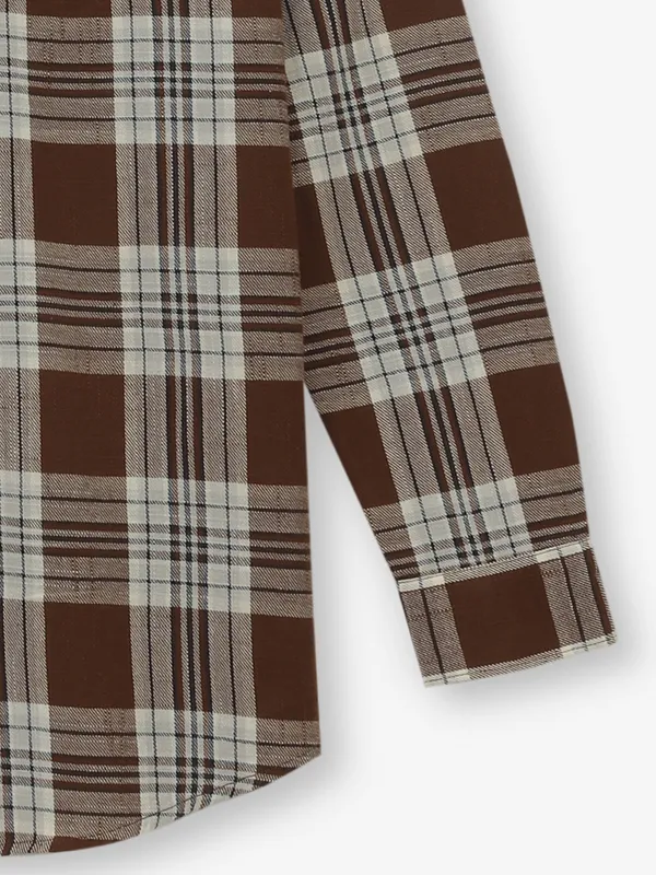 GIANTI brown cotton checked shirt for men