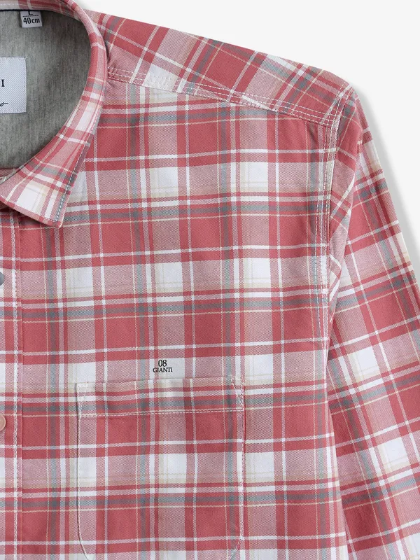 GIANTI checks dark pink cotton casual shirt