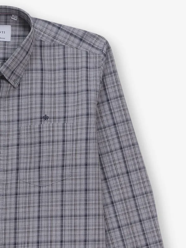 GIANTI checks grey cotton button down collar sirt