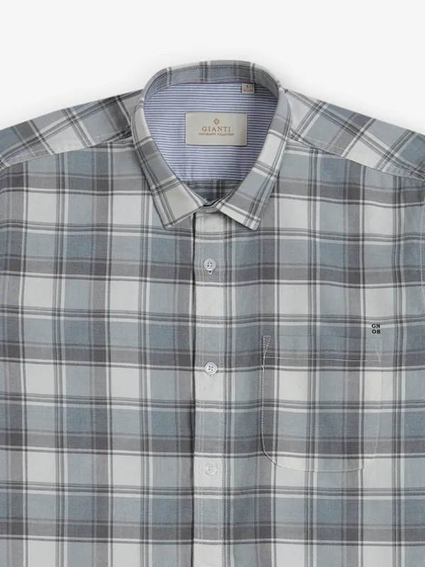 GIANTI checks grey cotton shirt