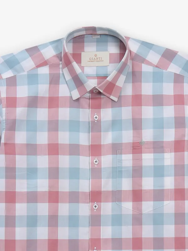GIANTI checks onion pink cotton shirt
