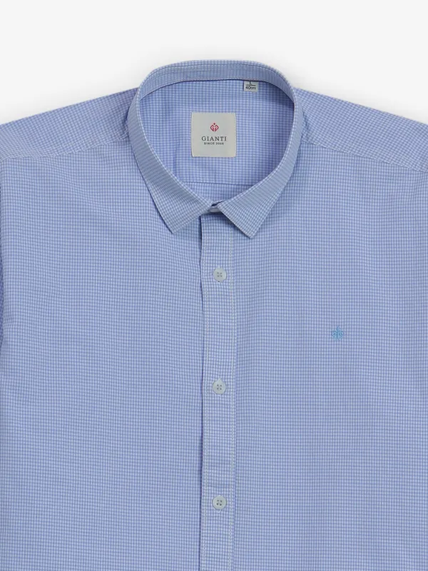 GIANTI checks sky blue cotton shirt