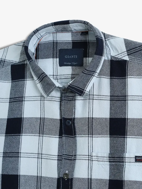 GIANTI checks white and navy cotton shirt