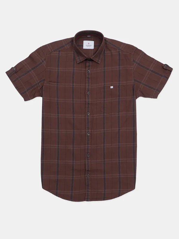 Gianti brown casual wear checks shirt