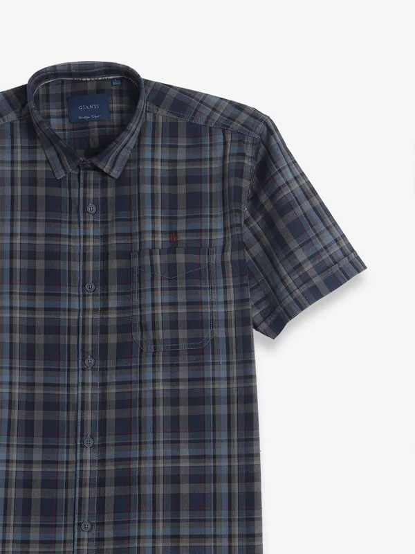 GIANTI dark blue cotton checks shirt