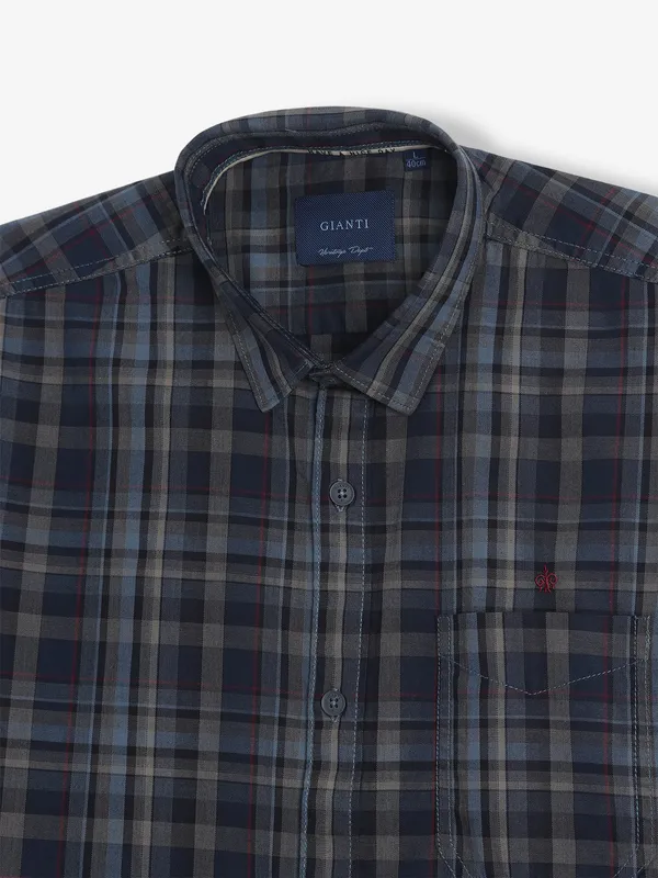 GIANTI dark blue cotton checks shirt