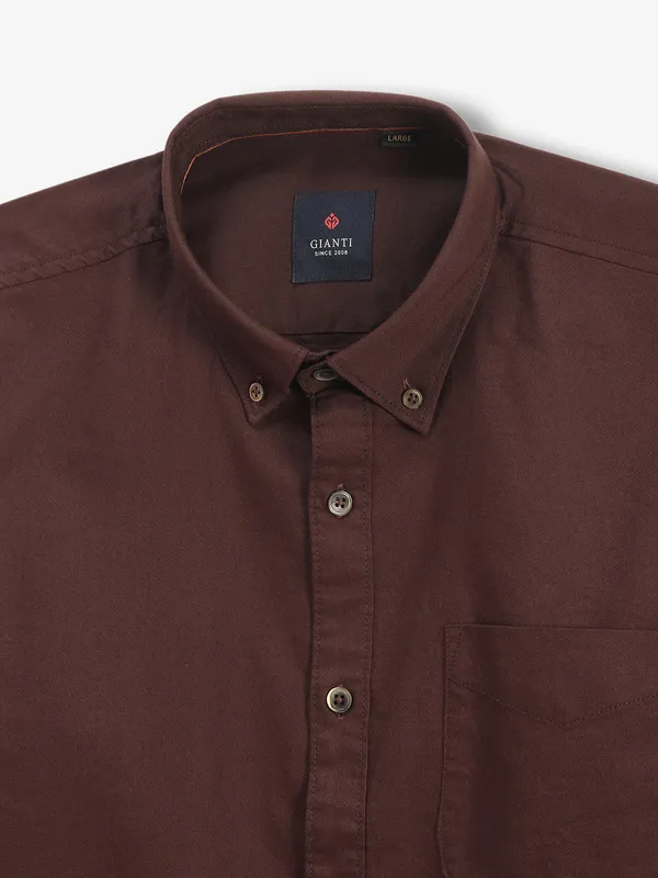 GIANTI dark brown plain cotton shirt