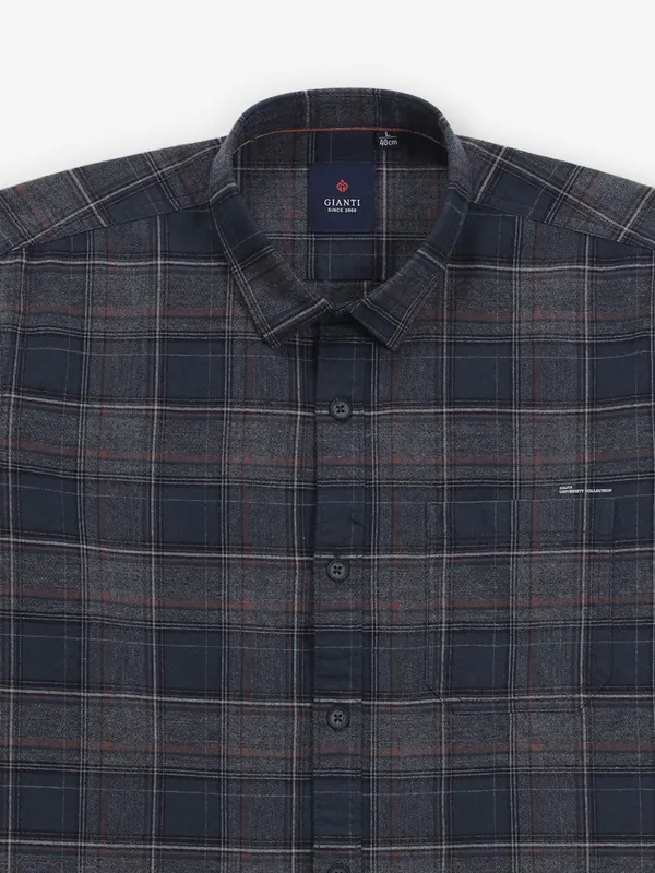GIANTI dark grey checks cotton shirt for men