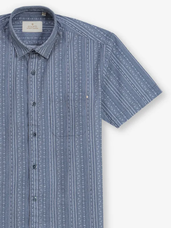 GIANTI dusty blue printed cotton silk shirt