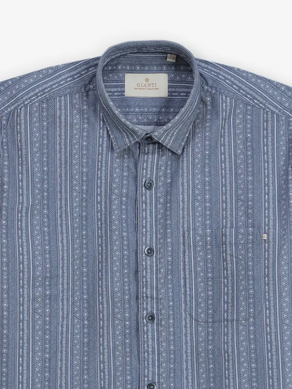 GIANTI dusty blue printed cotton silk shirt