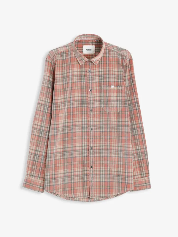 Gianti dusty peach checks cotton shirt