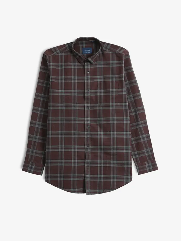 GIANTI maroon checks cotton casual shirt