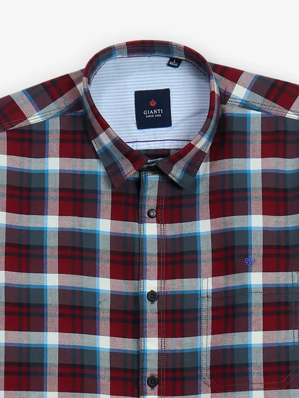 GIANTI maroon checks cotton shirt