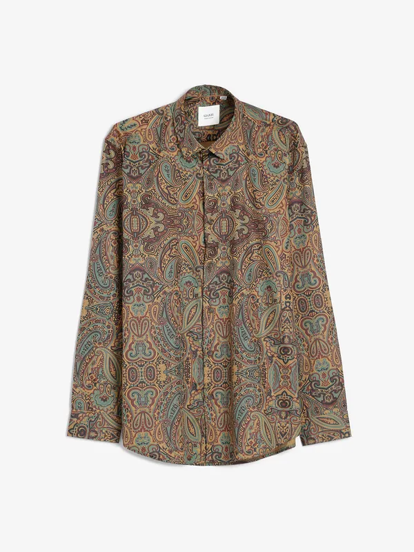 Gianti mustard yellow printed casual shirt