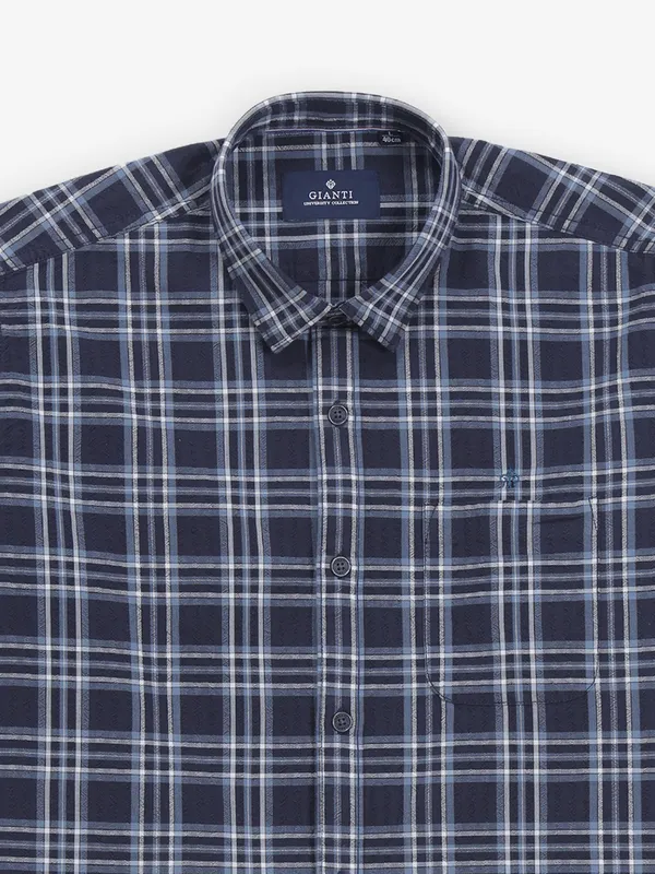 GIANTI navy cotton checks shirt