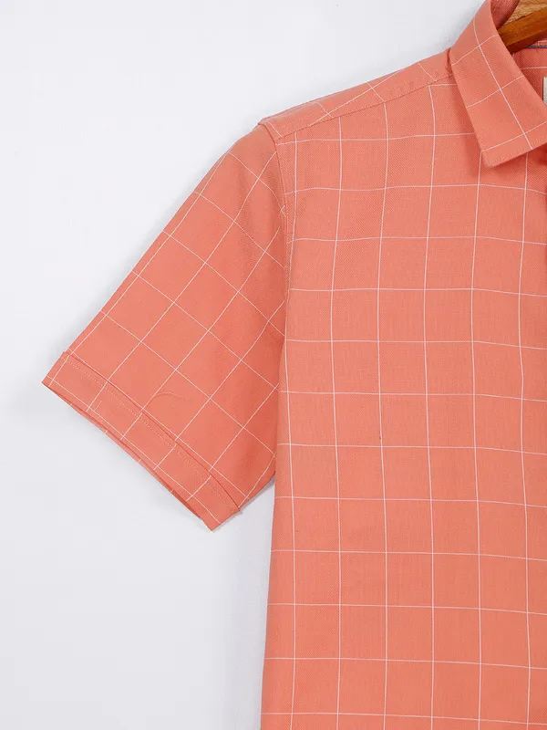 Gianti peach checks cotton shirt