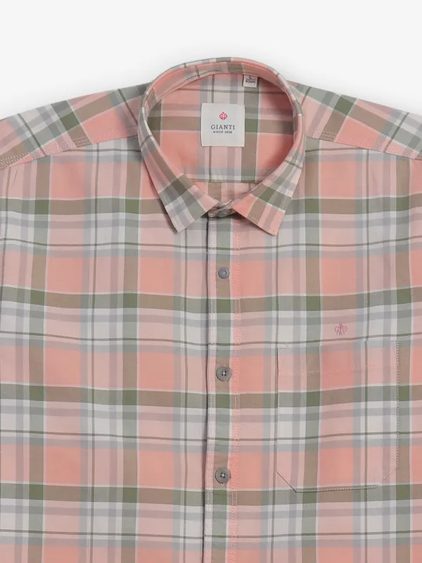 GIANTI peach cotton shirt with check