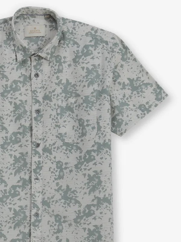 GIANTI pista green printed cotton silk shirt